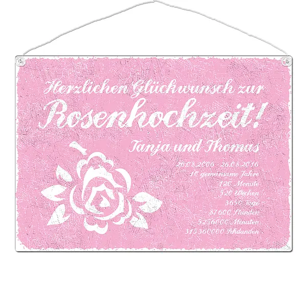 Bild von schild rosenhochzeit mit wunscjpg | Individuelle 🎁 persönliche 🎁 personalisierte Geschenke bedruckt ▪ bestickt ▪ graviert