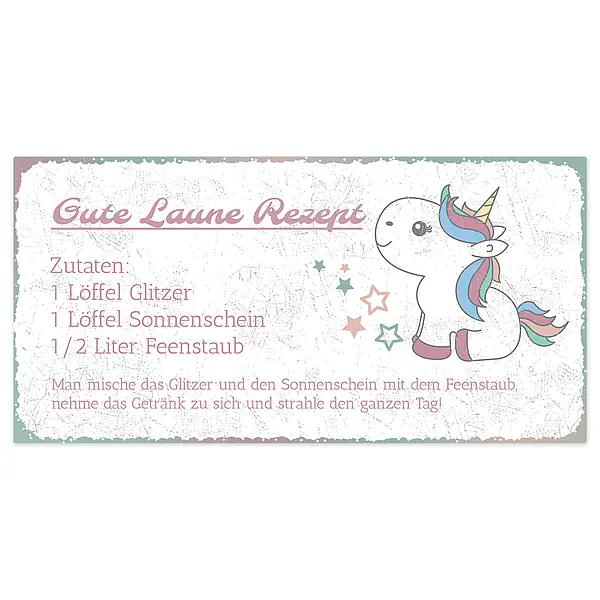 Bild von schild mit gute laune rezept jpg | Individuelle 🎁 persönliche 🎁 personalisierte Geschenke bedruckt ▪ bestickt ▪ graviert