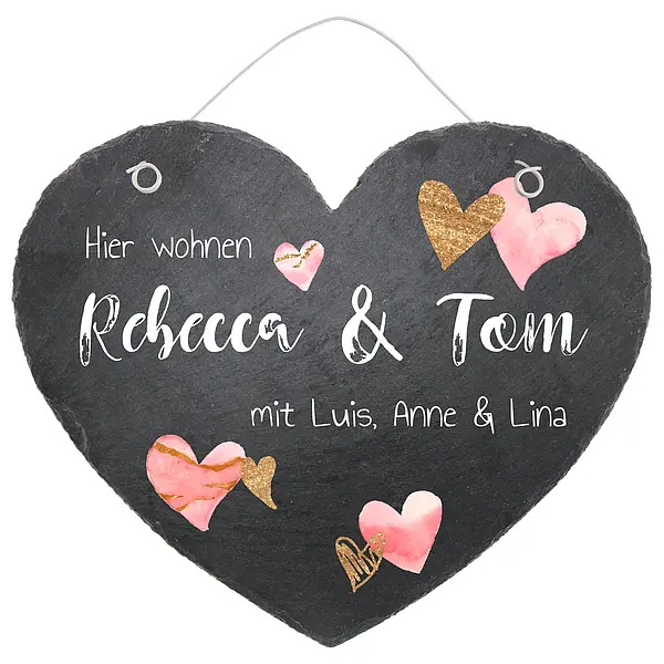 Bild von tuerschild in herzform aus schjpg | Individuelle 🎁 persönliche 🎁 personalisierte Geschenke bedruckt ▪ bestickt ▪ graviert