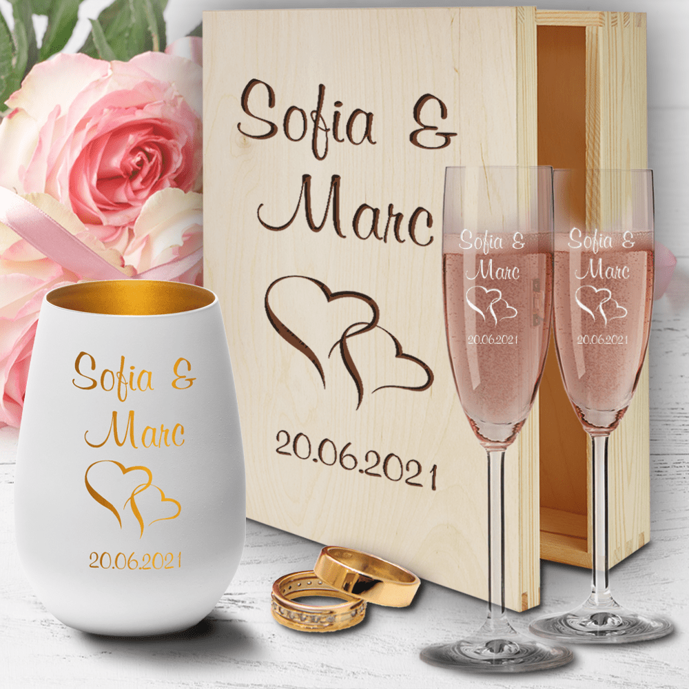 Bild von   sektglaeser zur hochzeit geschpng | Individuelle 🎁 persönliche 🎁 personalisierte Geschenke bedruckt ▪ bestickt ▪ graviert