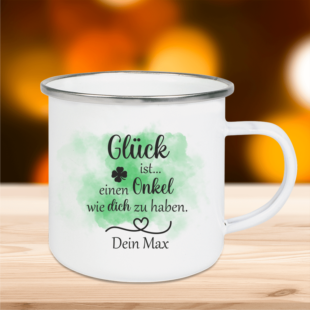 Bild von emaille tasse glueck ist eipng | Individuelle 🎁 persönliche 🎁 personalisierte Geschenke bedruckt ▪ bestickt ▪ graviert