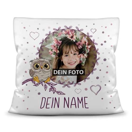 Bild von kinder kissen eule mit kinjpg | Individuelle 🎁 persönliche 🎁 personalisierte Geschenke bedruckt ▪ bestickt ▪ graviert