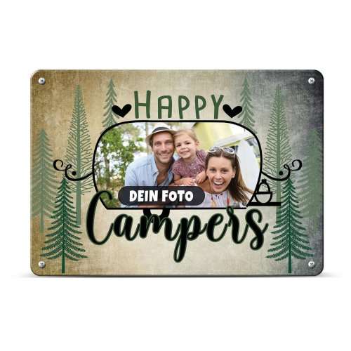 Bild von tuerschild happy campers mjpg | Individuelle 🎁 persönliche 🎁 personalisierte Geschenke bedruckt ▪ bestickt ▪ graviert