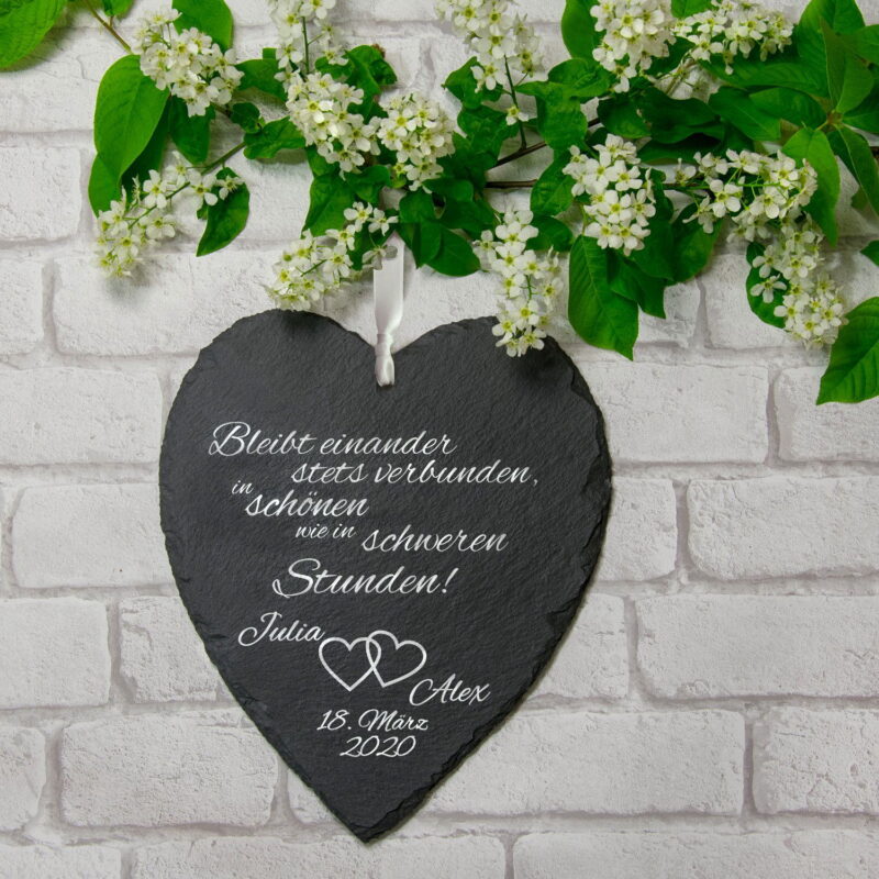 Bild von schieferherz zur hochzeit mitjpg | Individuelle 🎁 persönliche 🎁 personalisierte Geschenke bedruckt ▪ bestickt ▪ graviert