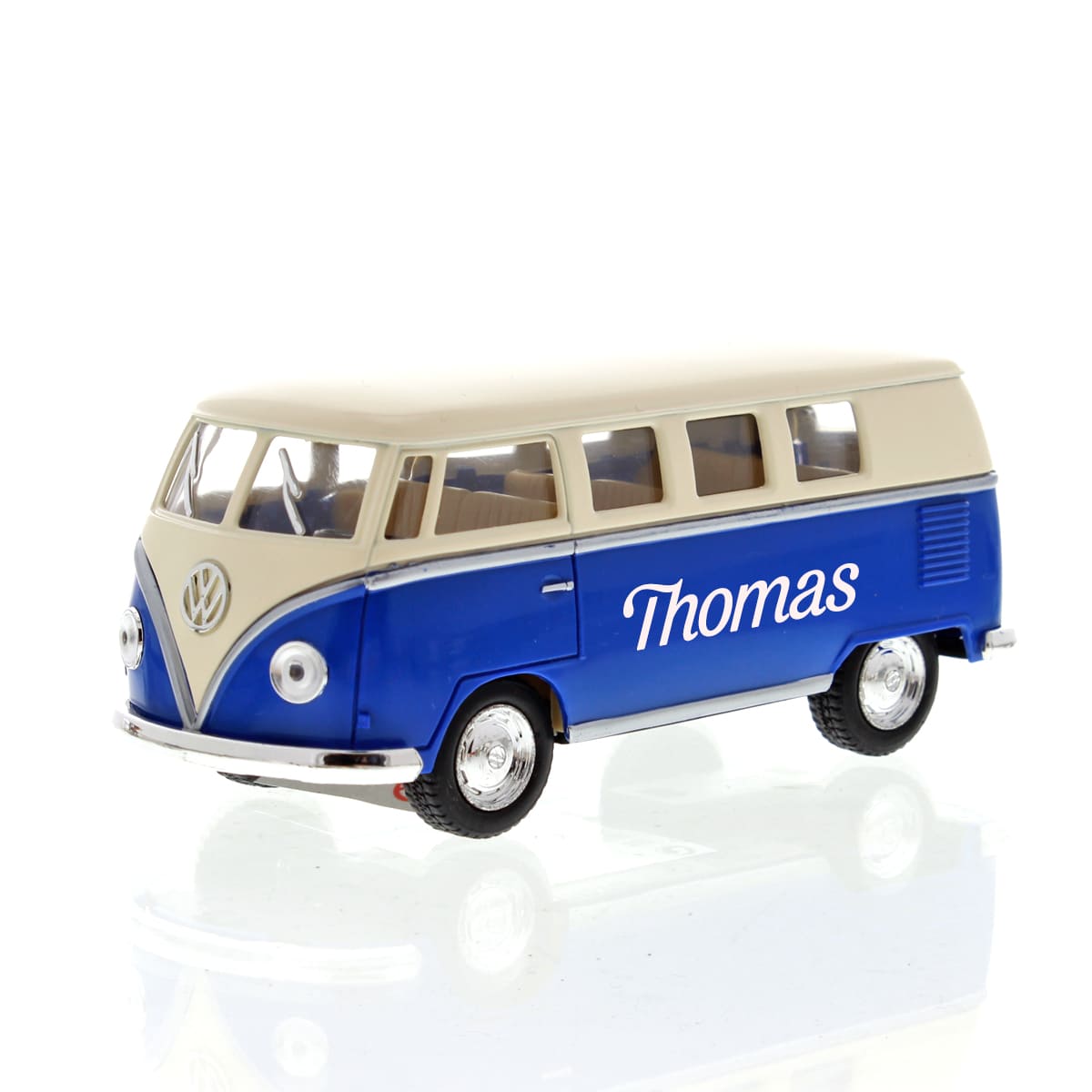 Personalisierbares Spielzeugauto VW-Bus blau