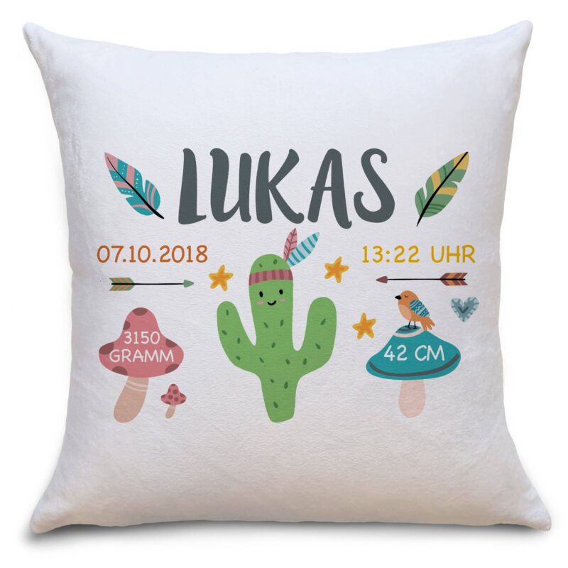 Bild von geburtskissen kaktus bohojpg | Individuelle 🎁 persönliche 🎁 personalisierte Geschenke bedruckt ▪ bestickt ▪ graviert