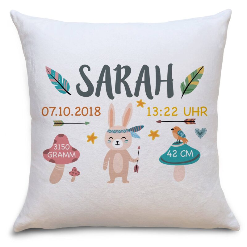 Bild von geburtskissen hase bohojpg | Individuelle 🎁 persönliche 🎁 personalisierte Geschenke bedruckt ▪ bestickt ▪ graviert