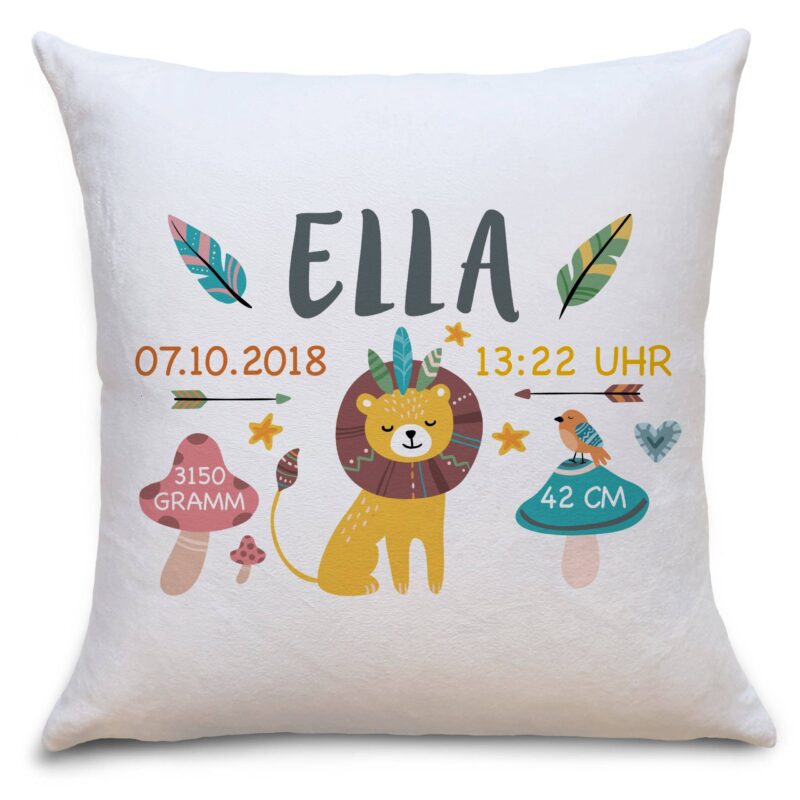 Bild von geburtskissen loewe bohojpg | Individuelle 🎁 persönliche 🎁 personalisierte Geschenke bedruckt ▪ bestickt ▪ graviert