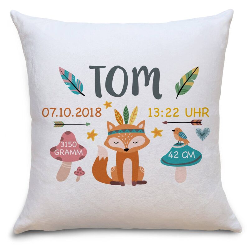 Bild von geburtskissen fuchs bohojpg | Individuelle 🎁 persönliche 🎁 personalisierte Geschenke bedruckt ▪ bestickt ▪ graviert