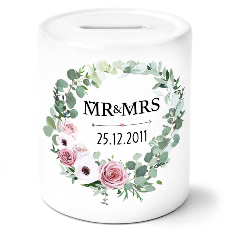 Bild von mr mrs blumenkranz mit datumjpg | Individuelle 🎁 persönliche 🎁 personalisierte Geschenke bedruckt ▪ bestickt ▪ graviert