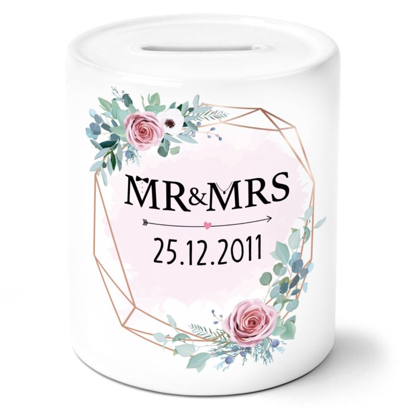 Bild von mr mrs blumen rosa mit datumjpg | Individuelle 🎁 persönliche 🎁 personalisierte Geschenke bedruckt ▪ bestickt ▪ graviert