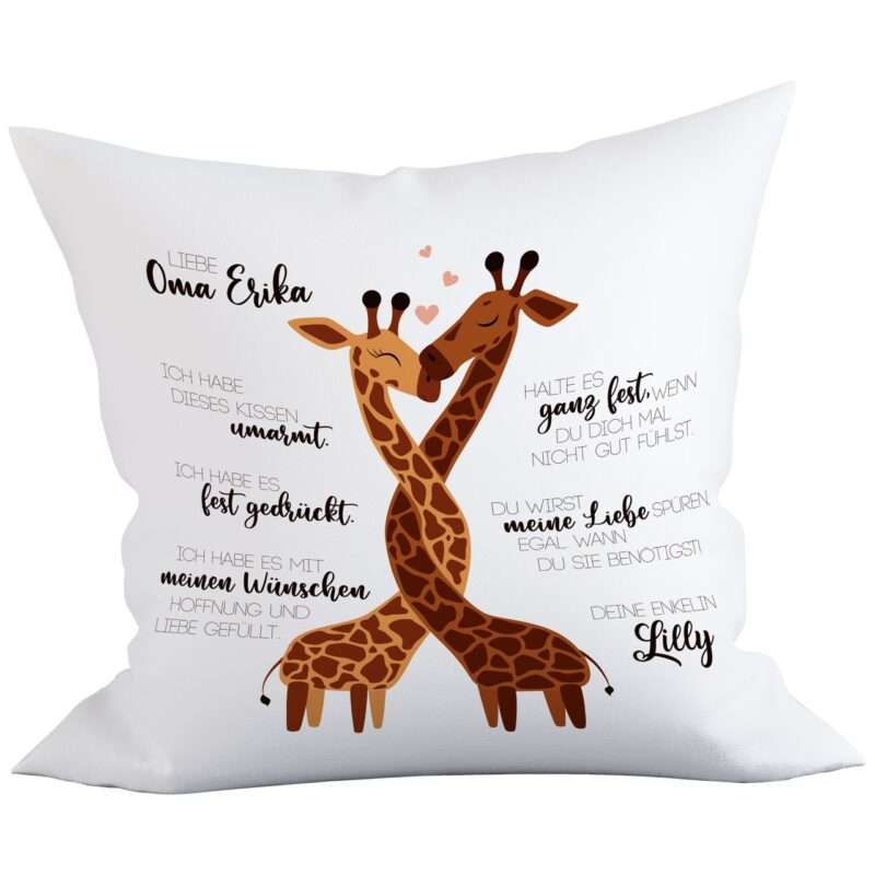 Bild von deko kissenbezug giraffenliebejpg | Individuelle 🎁 persönliche 🎁 personalisierte Geschenke bedruckt ▪ bestickt ▪ graviert