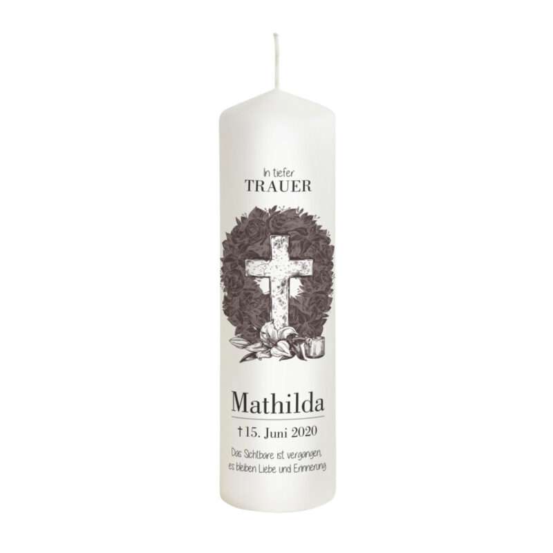 Bild von   trauerkerze kreuz mathilda jpg | Individuelle 🎁 persönliche 🎁 personalisierte Geschenke bedruckt ▪ bestickt ▪ graviert