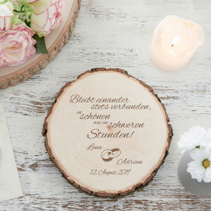 Bild von baumscheibe mit gravur zur hocjpg | Individuelle 🎁 persönliche 🎁 personalisierte Geschenke bedruckt ▪ bestickt ▪ graviert