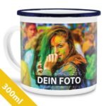 Bild von emailletasse weiss rand blaujpg | Individuelle 🎁 persönliche 🎁 personalisierte Geschenke bedruckt ▪ bestickt ▪ graviert