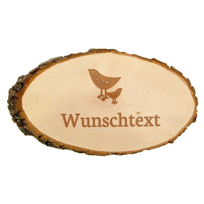 Bild von holzrindenschild oval mit wunsjpg | Individuelle 🎁 persönliche 🎁 personalisierte Geschenke bedruckt ▪ bestickt ▪ graviert