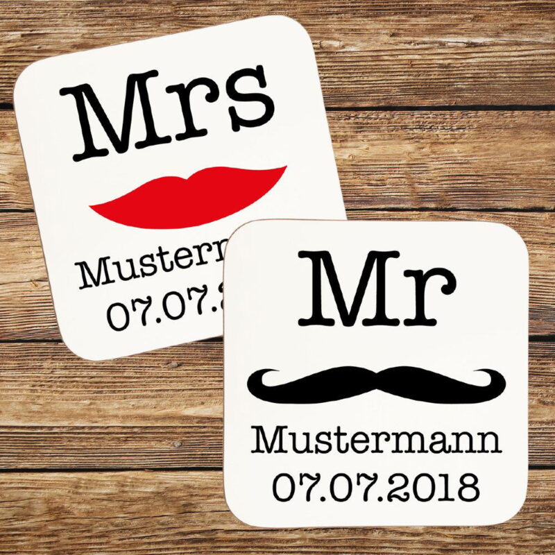 Bild von untersetzer mr mrs mit perjpg | Individuelle 🎁 persönliche 🎁 personalisierte Geschenke bedruckt ▪ bestickt ▪ graviert