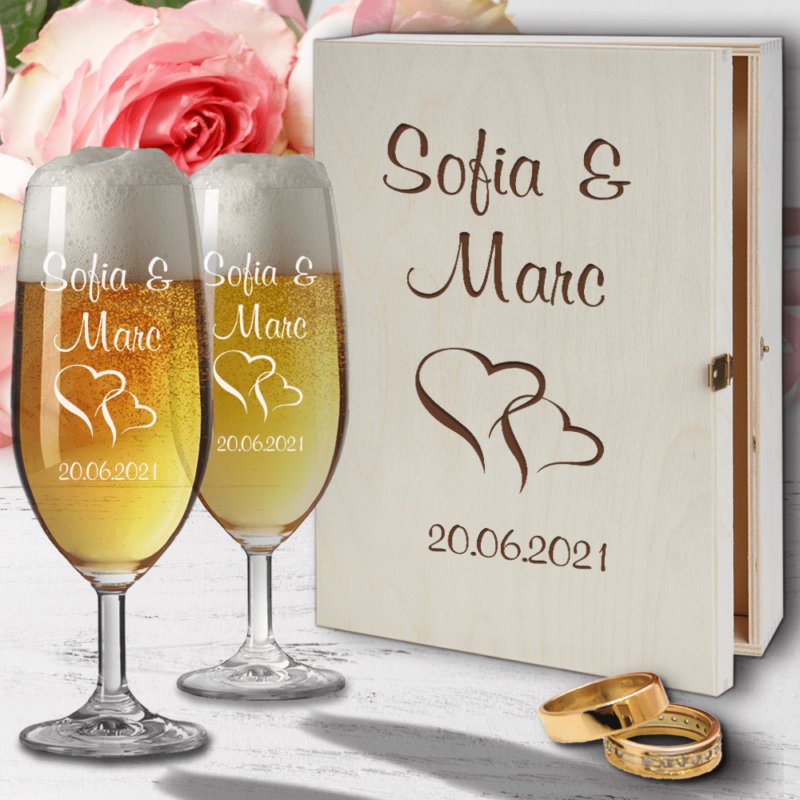 Bild von bierglaeser zur hochzeit in hopng | Individuelle 🎁 persönliche 🎁 personalisierte Geschenke bedruckt ▪ bestickt ▪ graviert