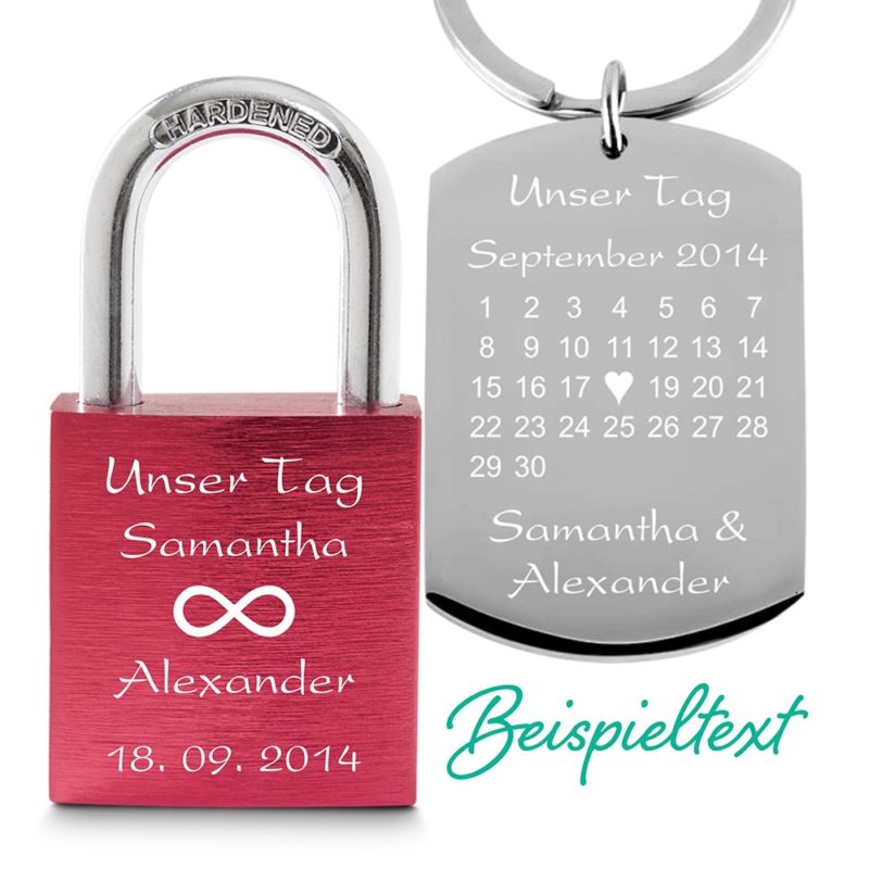 Bild von partner set liebesschloss rotjpg | Individuelle 🎁 persönliche 🎁 personalisierte Geschenke bedruckt ▪ bestickt ▪ graviert