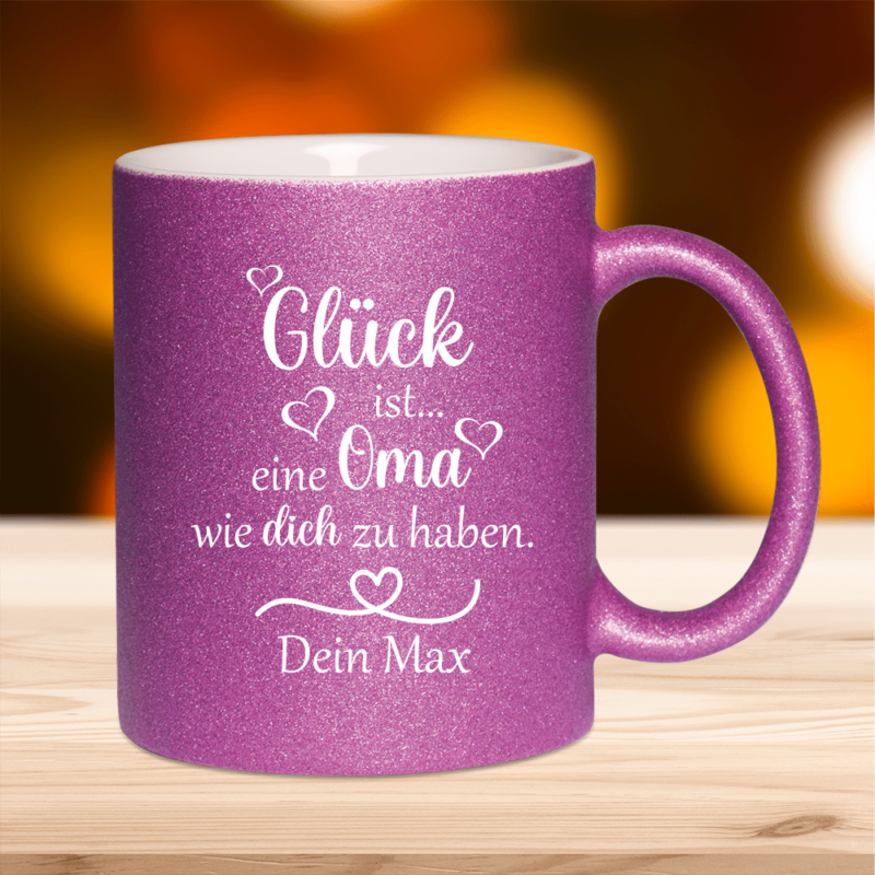 Bild von glitzertasse glueck ist einpng | Individuelle 🎁 persönliche 🎁 personalisierte Geschenke bedruckt ▪ bestickt ▪ graviert