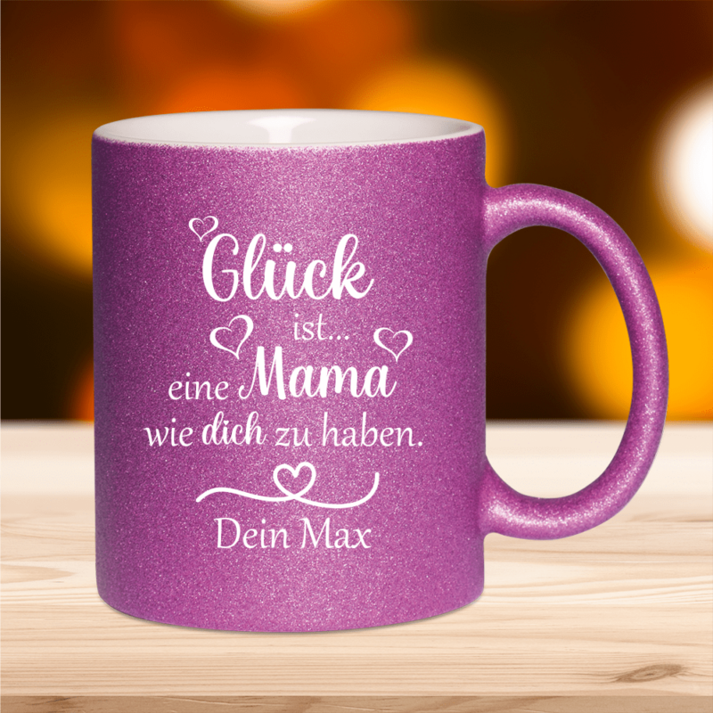 Bild von glitzer tasse glueck ist eipng | Individuelle 🎁 persönliche 🎁 personalisierte Geschenke bedruckt ▪ bestickt ▪ graviert