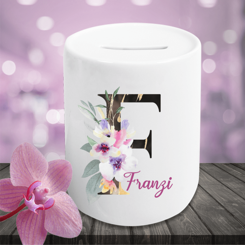 Bild von spardose mit namen floral modepng | Individuelle 🎁 persönliche 🎁 personalisierte Geschenke bedruckt ▪ bestickt ▪ graviert