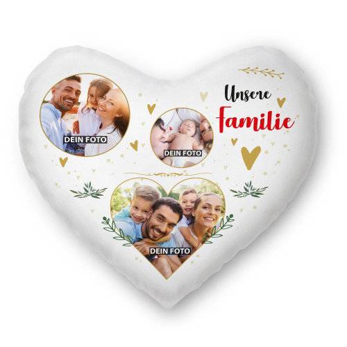 Bild von herzkissen unsere familiejpg | Individuelle 🎁 persönliche 🎁 personalisierte Geschenke bedruckt ▪ bestickt ▪ graviert