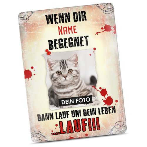 Bild von katzenschild lauf um dein lejpg | Individuelle 🎁 persönliche 🎁 personalisierte Geschenke bedruckt ▪ bestickt ▪ graviert