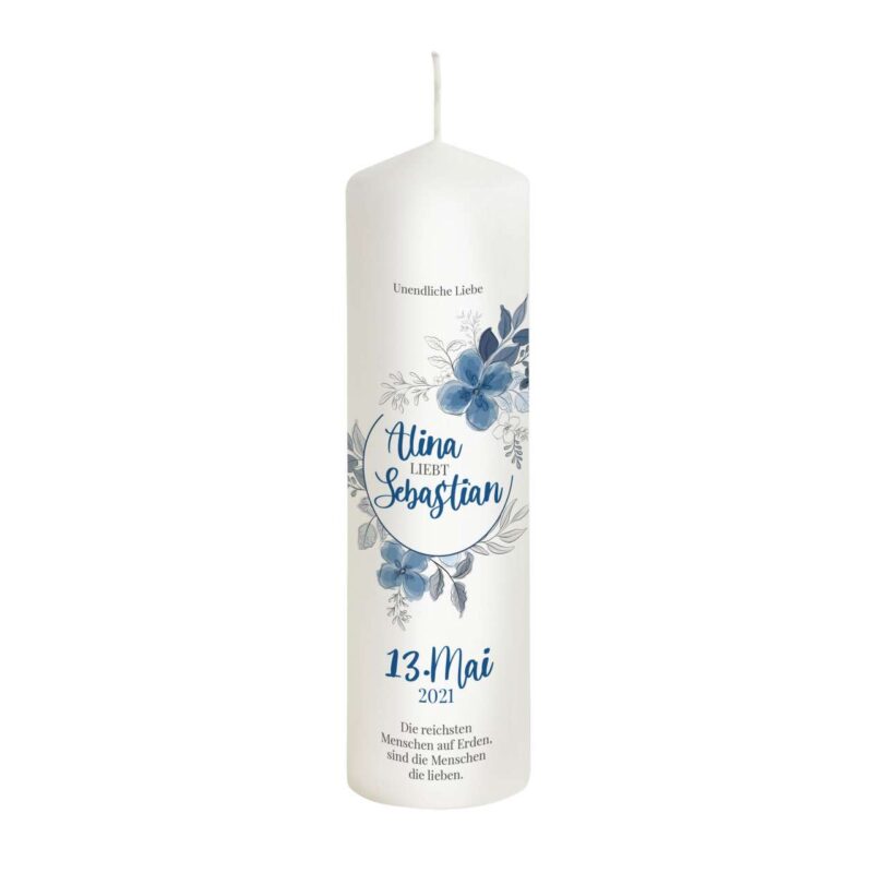 Bild von hochzeitskerze blume blau modjpg | Individuelle 🎁 persönliche 🎁 personalisierte Geschenke bedruckt ▪ bestickt ▪ graviert